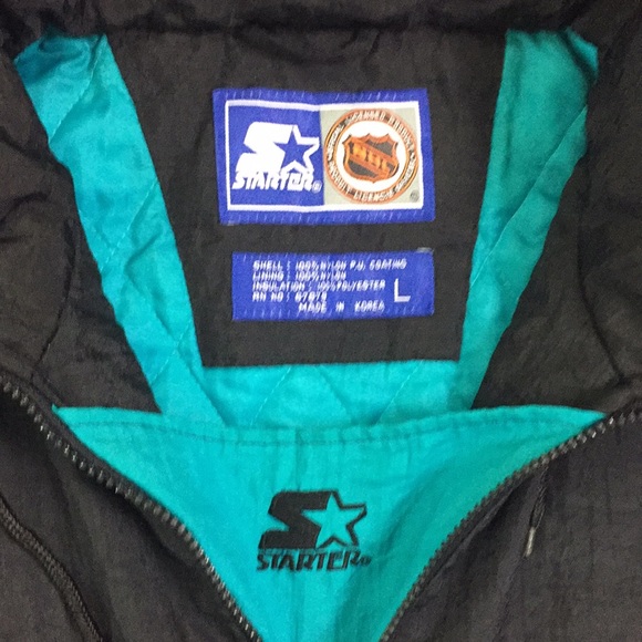 Vintage Starter NHL Sharks Hooded Puffer Jacket - Picture 6 of 8